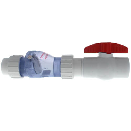 Main product image of 1-1/2" PVC "Quiet Check" Solvent Weld w/ Quarter Turn Ball Valve (Clear Valve Body)