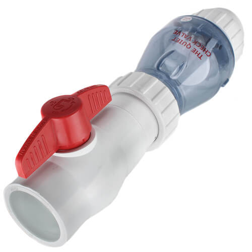 Main product image of 2" PVC "Quiet Check" Solvent Weld w/ Quarter Turn Ball Valve (White Clear Body)