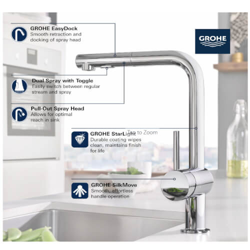 30300000 Grohe 30300000 Minta SingleHandle PullOut Kitchen Faucet