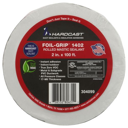 Main product image of Foil-Grip 1402 Silver Printed Pressure-Sensitive General-Purpose Rolled Mastic Sealant Tape (2" x 100'), 304099