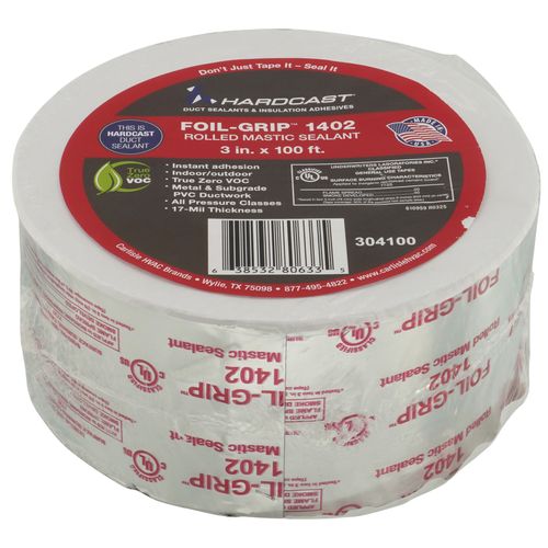 Main product image of Foil-Grip 1402 Silver Printed Pressure-Sensitive General-Purpose Rolled Mastic Sealant Tape (3" x 100'), 304100