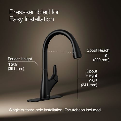 Main product image of Rival 1-Handle Pull Down Kitchen Faucet (Matte Black), K-30469-BL