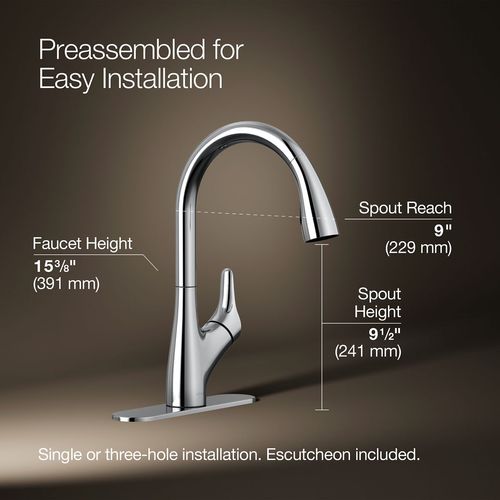 Main product image of Rival 1-Handle Pull Down Kitchen Faucet (Polished Chrome), K-30469-CP