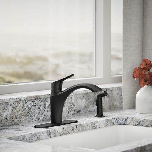 Main product image of Rival 1-Handle Swing Spout Kitchen Faucet with Spray (Matte Black), K-30471-BL