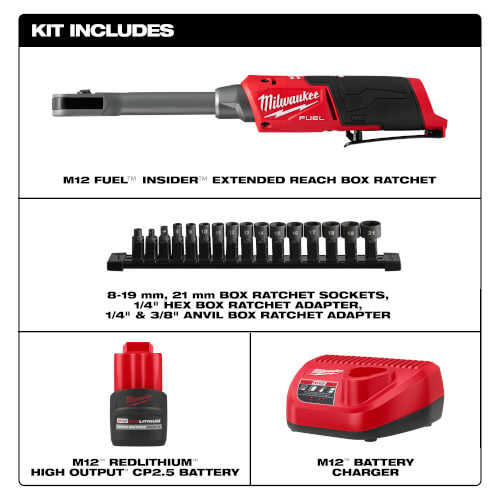 Main product image of M12 FUEL INSIDER Extended Reach Box Ratchet Kit w/ Battery and Charger