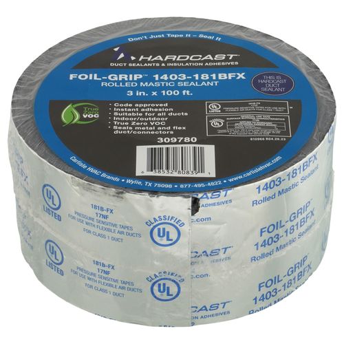 Main product image of Foil-Grip 1403-181BFX Silver Printed Pressure-Sensitive General-Purpose Rolled Mastic Sealant Tape Suitable for Colder Temperatures (3" x 100'), 309780