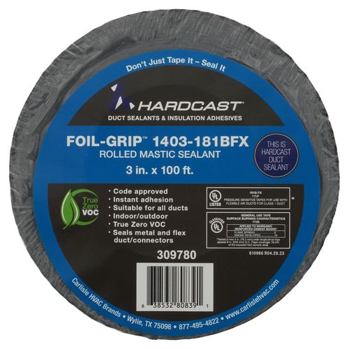 Main product image of Foil-Grip 1403-181BFX Silver Printed Pressure-Sensitive General-Purpose Rolled Mastic Sealant Tape Suitable for Colder Temperatures (3" x 100'), 309780