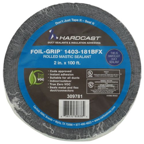 Main product image of Foil-Grip 1403-181BFX Silver Printed Pressure-Sensitive General-Purpose Rolled Mastic Sealant Tape Suitable for Colder Temperatures (2" x 100'), 309781