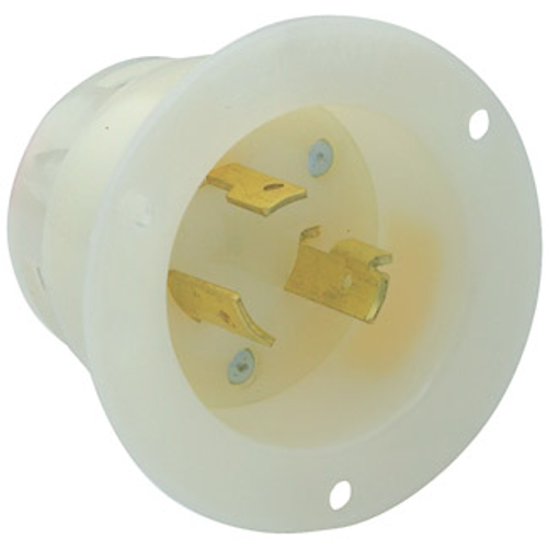 Main product image of 20A, 480V NEMA L8-20P, 2P, 3W, Flanged Inlet Locking Receptacle, Grounding (White)