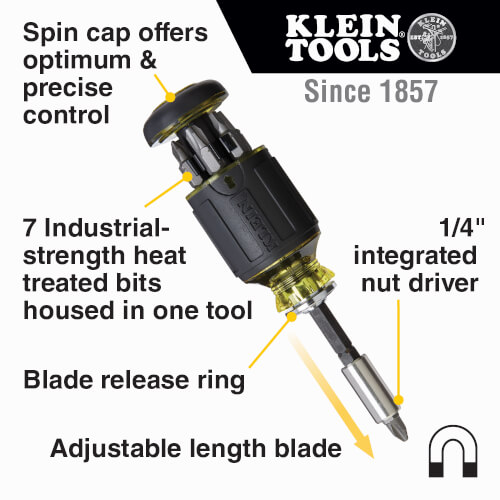 32308 Klein Tools 32308 8in1 MultiBit Adjustable Length Stubby