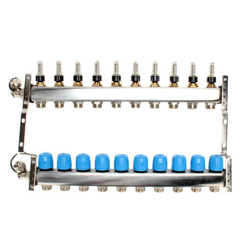 Main product image of 10 Loop 1-1/4" Stainless Steel Manifold w/ Flowmeter & Ball Valve (Fully Assembled)