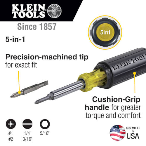 Main product image of Multi-Bit Screwdriver / Nut Driver, 5-in-1, Phillips, Slotted Bits