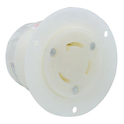 Main product image of 30A, 250V 3-Phase, NEMA L11-30R, 3P, 3W, Flanged Outlet Locking Receptacle, Non-Grounding (White)