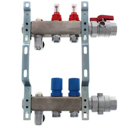 Main product image of 2 Loop 1-1/4" Stainless Steel Manifold w/ Flowmeter & Ball Valve (Fully Assembled)