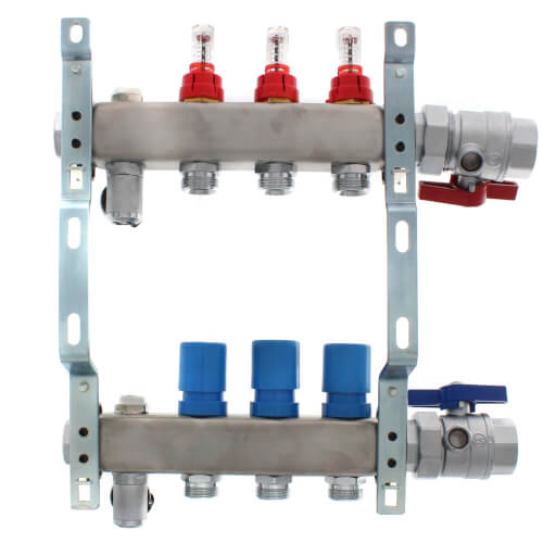 Main product image of 3 Loop 1-1/4" Stainless Steel Manifold w/ Flowmeter & Ball Valve (Fully Assembled)