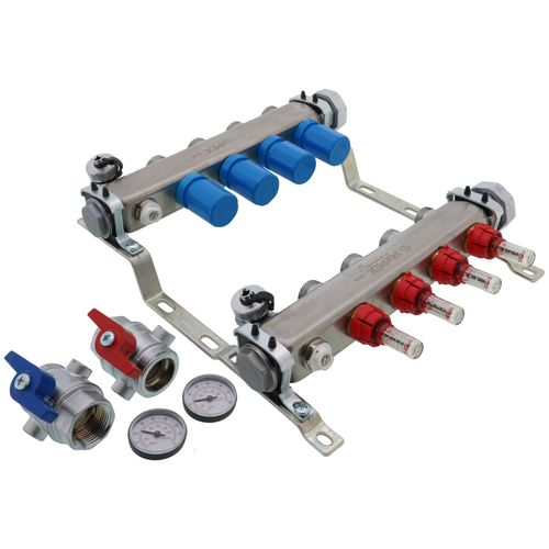 Main product image of 4 Loop 1-1/4" Stainless Steel Manifold w/ Flowmeter & Ball Valve (Fully Assembled)