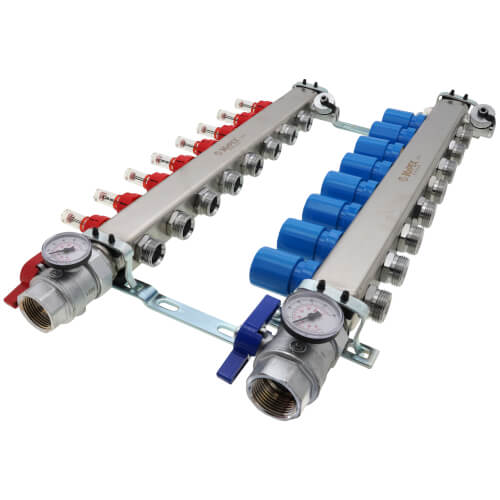 Main product image of 8 Loop 1-1/4" Stainless Steel Manifold w/ Flowmeter & Ball Valve (Fully Assembled)