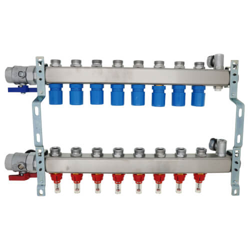 Main product image of 8 Loop 1-1/4" Stainless Steel Manifold w/ Flowmeter & Ball Valve (Fully Assembled)
