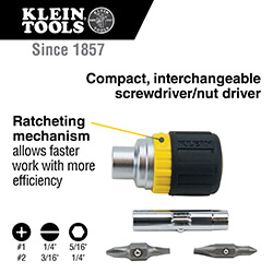 Main product image of 6-in-1 Ratcheting Screwdriver, Stubby, Ph, Sl, Nut Bits