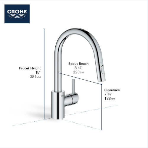 32665003 Grohe 32665003 Concetto SingleHandle PullDown Kitchen