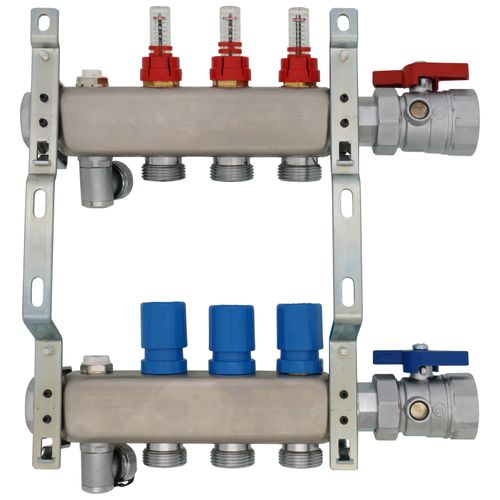 Main product image of 3 Loop 1-1/2" High Flow Stainless Steel Manifold w/ Flowmeter & Ball Valve (Fully Assembled)