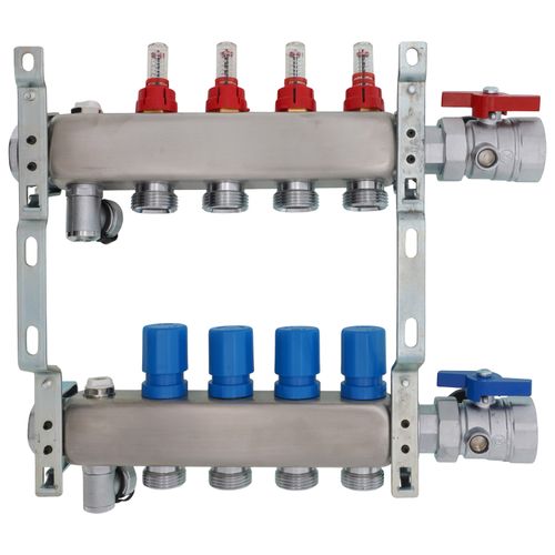 Main product image of 4 Loop 1-1/2" High Flow Stainless Steel Manifold w/ Flowmeter & Ball Valve (Fully Assembled)
