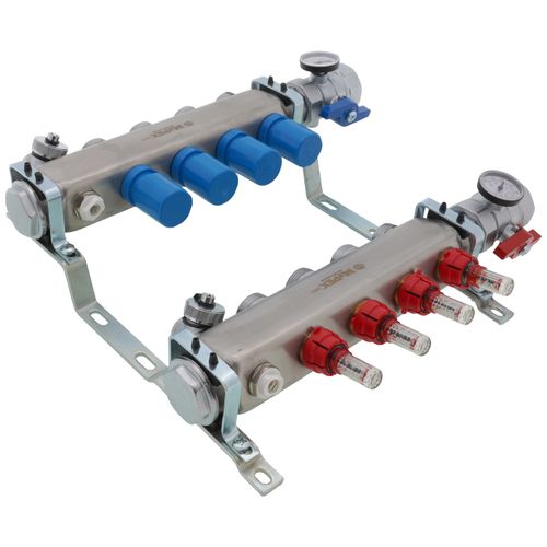 Main product image of 4 Loop 1-1/2" High Flow Stainless Steel Manifold w/ Flowmeter & Ball Valve (Fully Assembled)