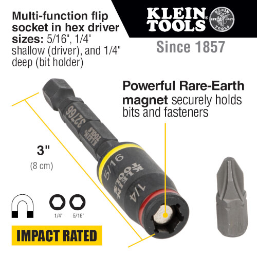 Main product image of 1/4" & 5/16" 3-in-1 Impact Flip Socket, 3" Long