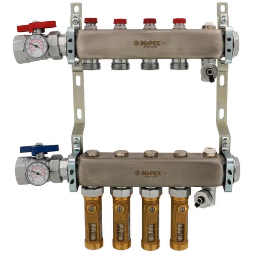 Main product image of 4 Loop 1-1/2" Stainless Steel Manifold w/ Flowmeter & Ball Valve (Fully Assembled)