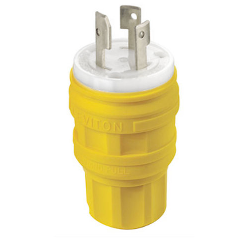 Main product image of 30A, 125/250V Non-NEMA, 3P, 3W, Locking Plug, Non-Grounding, Wetguard (Yellow)