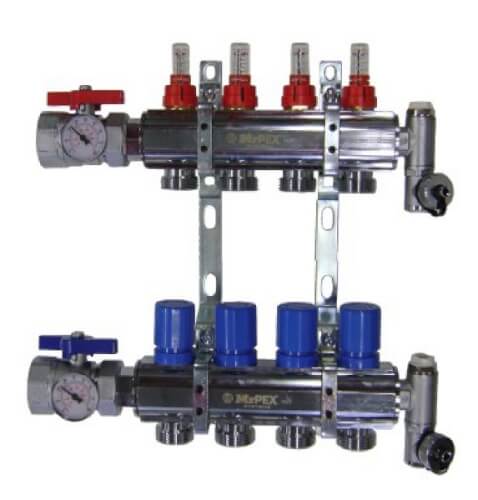 12 Loop 1-1/2" Chrome Plated Brass Manifold w/ Flowmeter & Ball Valve (Fully Assembled)