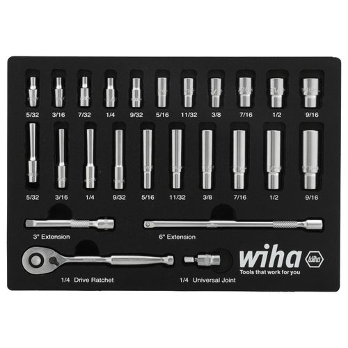 Main product image of 25-Piece, 1/4" Drive Standard & Deep Socket Tray Set - SAE