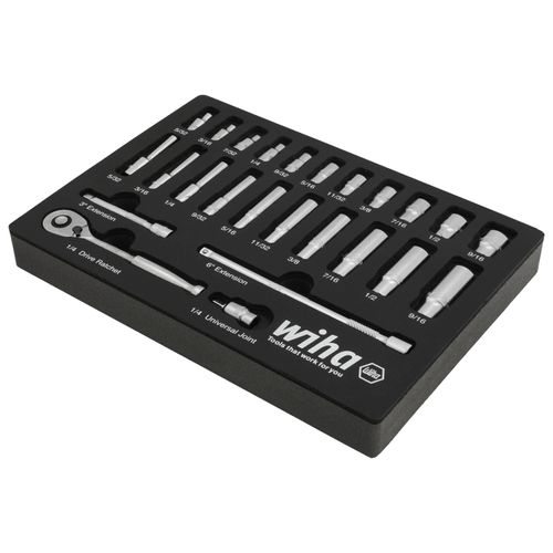 Main product image of 25-Piece, 1/4" Drive Standard & Deep Socket Tray Set - SAE