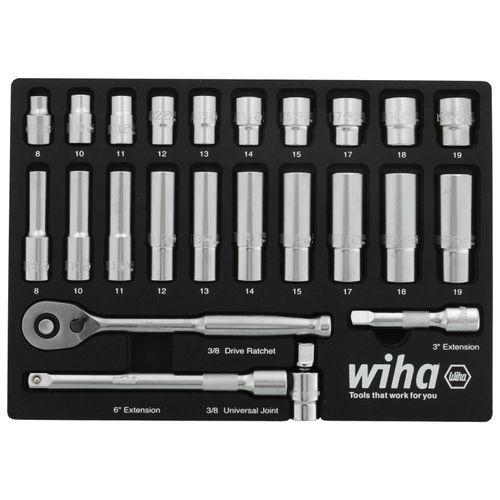 Main product image of 24-Piece, 3/8" Drive Standard and Deep Socket Tray Set - Metric