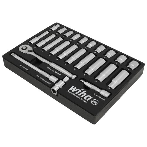 Main product image of 24-Piece, 3/8" Drive Standard and Deep Socket Tray Set - Metric