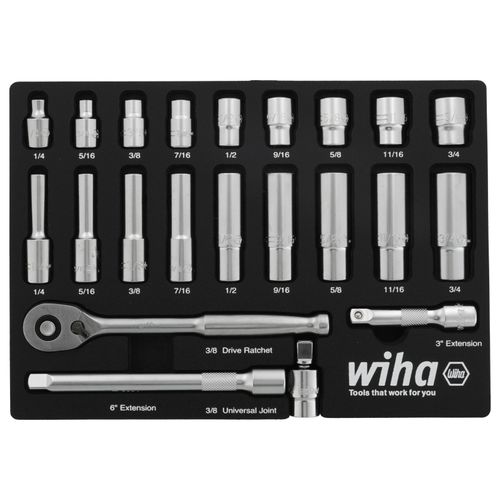 Main product image of 22-Piece, 3/8" Drive Standard & Deep Socket Tray Set - SAE