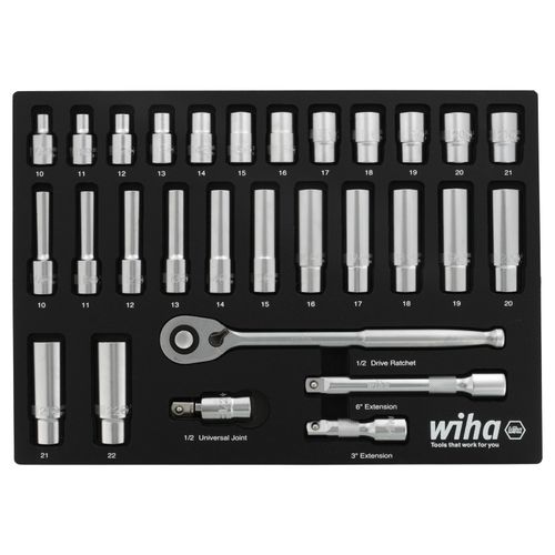 Main product image of 29-Piece, 1/2" Drive Standard and Deep Socket Tray Set - Metric
