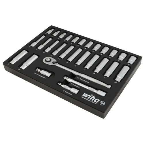 Main product image of 29-Piece, 1/2" Drive Standard and Deep Socket Tray Set - Metric