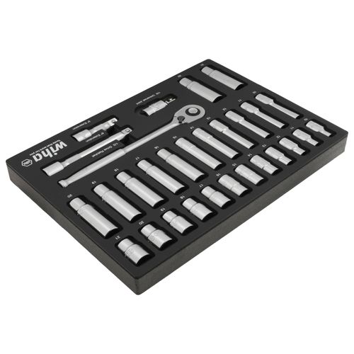 Main product image of 29-Piece, 1/2" Drive Standard and Deep Socket Tray Set - Metric