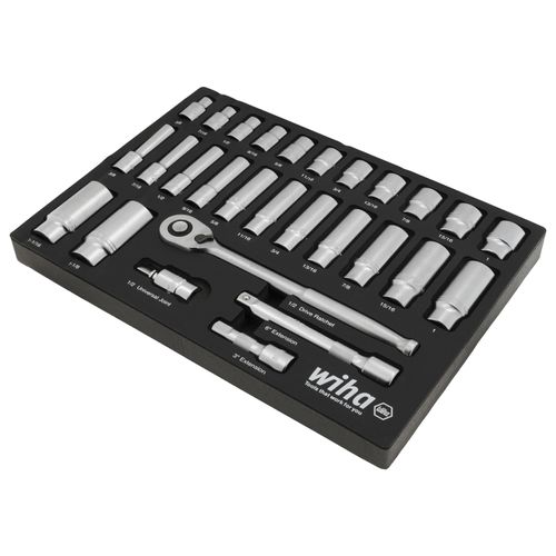 Main product image of 28-Piece, 1/2" Drive Standard and Deep Socket Tray Set - SAE