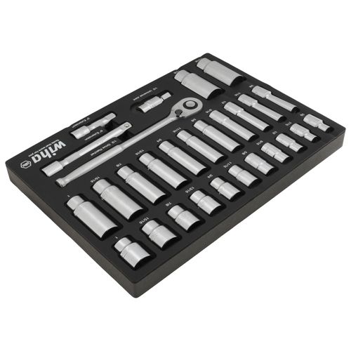 Main product image of 28-Piece, 1/2" Drive Standard and Deep Socket Tray Set - SAE