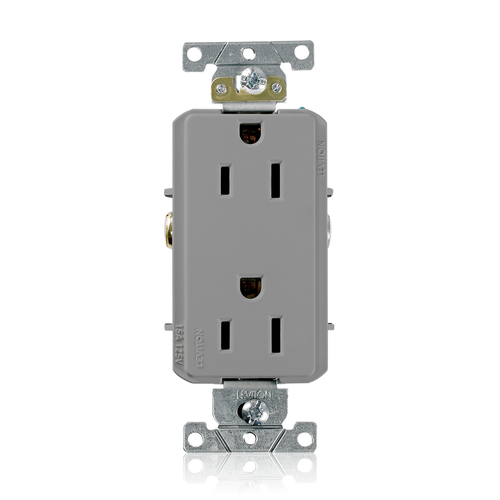 Main product image of 15A Decora Plus Duplex Receptacle/outlet, Commercial Grade, Self-grounding (Gray)
