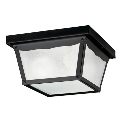 Main product image of 9.25" 2 Light Outdoor Flush Mount w/ Clear Textured Glass (Black)