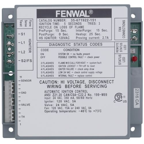 Main product image of Hot Surface Ignition Control, 24v w/ 15 sec. Prepurge (5 sec. TFI)