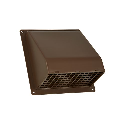 Main product image of 6" Brown Plastic Wall Exhaust Hood Vent w/ Spring Damper & 1/4" Removable Screen, 1-1/2" Collar, Flat Flange