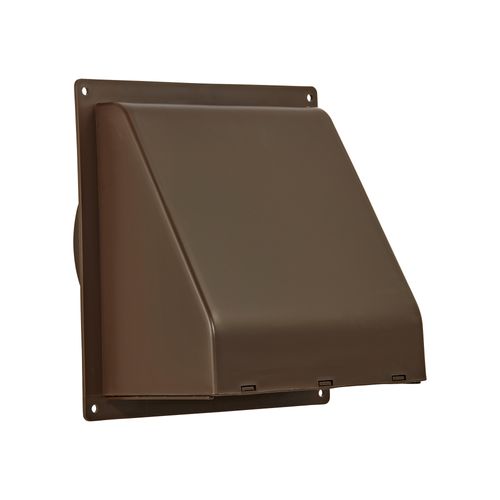Main product image of 6" Brown Plastic Wall Exhaust Hood Vent w/ Spring Damper & 1/4" Removable Screen, 1-1/2" Collar, Flat Flange