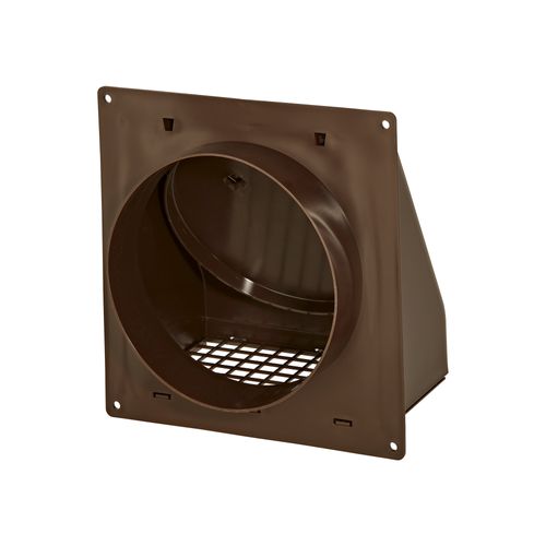 Main product image of 6" Brown Plastic Wall Exhaust Hood Vent w/ Spring Damper & 1/4" Removable Screen, 1-1/2" Collar, Flat Flange