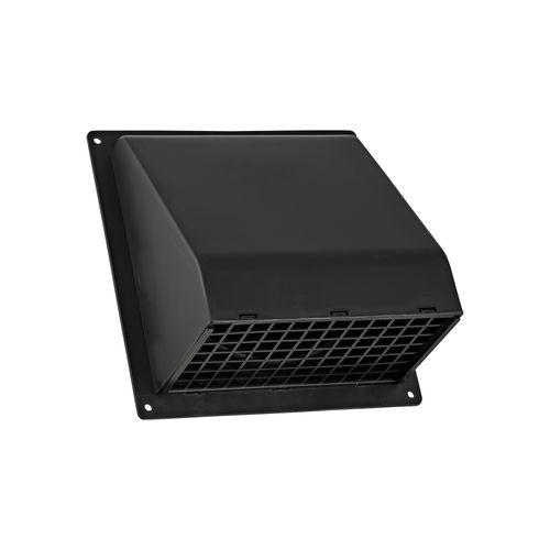 Main product image of 6" Black Plastic Wall Exhaust Hood Vent w/ Spring Damper & 1/4" Removable Screen, 1-1/2" Collar, Flat Flange