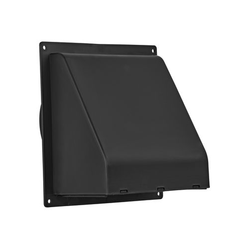 Main product image of 6" Black Plastic Wall Exhaust Hood Vent w/ Spring Damper & 1/4" Removable Screen, 1-1/2" Collar, Flat Flange
