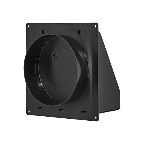 Main product image of 6" Black Plastic Wall Exhaust Hood Vent w/ Spring Damper & 1/4" Removable Screen, 1-1/2" Collar, Flat Flange